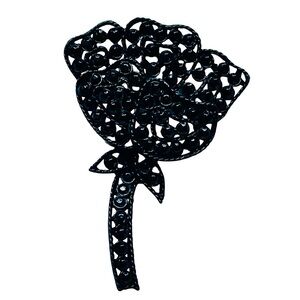 Vintage Signed Weiss Black Japaned Flower Brooch Glass And Metal